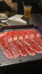 Close-up of a Wagyu beef being on the table at Chubby Cattle BBQ Las Vegas